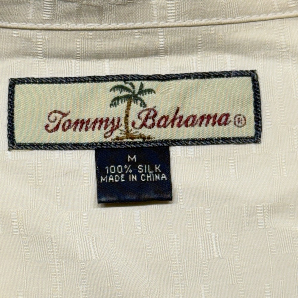 Tommy Bahama Shirt Men M Embroidered Pineapple Silk Beige Textured Relax Fit - Picture 3 of 8